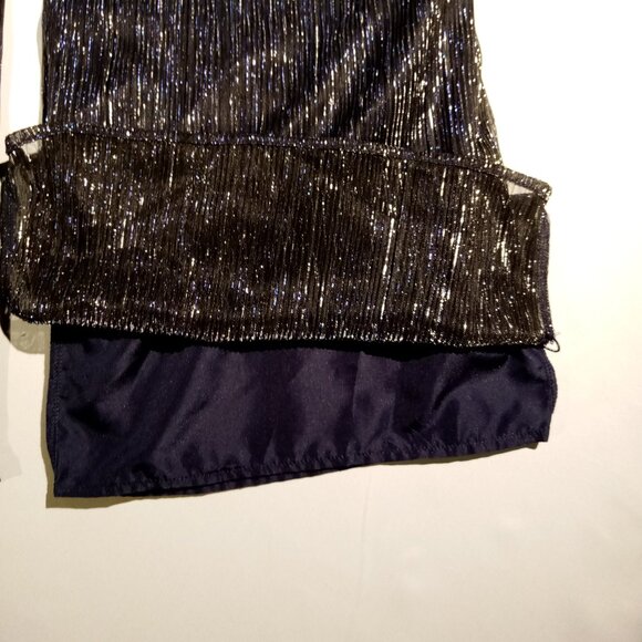 JM Studio Pants LGE  Navy Silver Metallic  Wide Leg  Sheer over solid lining NWT - Picture 5 of 10